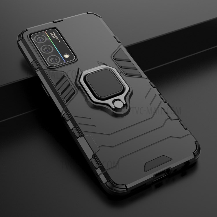 Full Protection PC + TPU Hybrid Phone Case with Rotary Finger Ring Kickstand for Oppo K9 - Black-2