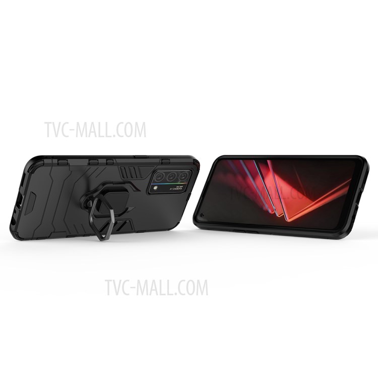 Full Protection PC + TPU Hybrid Phone Case with Rotary Finger Ring Kickstand for Oppo K9 - Black-3