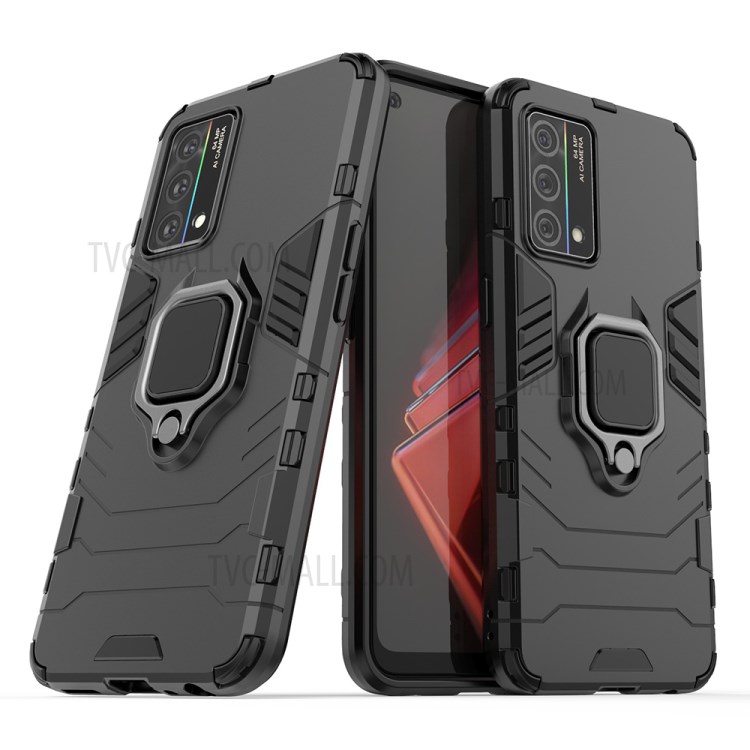 Full Protection PC + TPU Hybrid Phone Case with Rotary Finger Ring Kickstand for Oppo K9 - Black-4