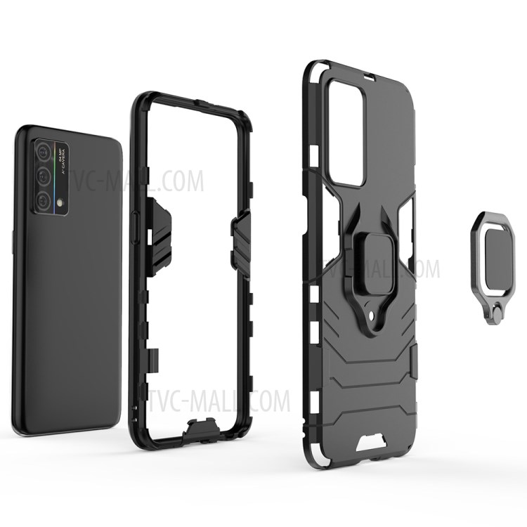 Full Protection PC + TPU Hybrid Phone Case with Rotary Finger Ring Kickstand for Oppo K9 - Black-5