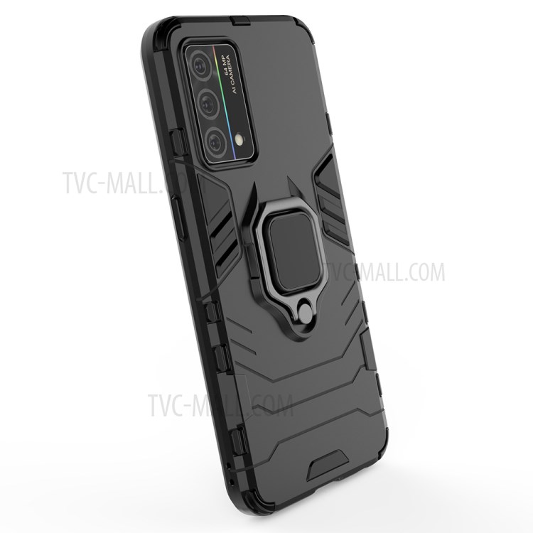 Full Protection PC + TPU Hybrid Phone Case with Rotary Finger Ring Kickstand for Oppo K9 - Black-7