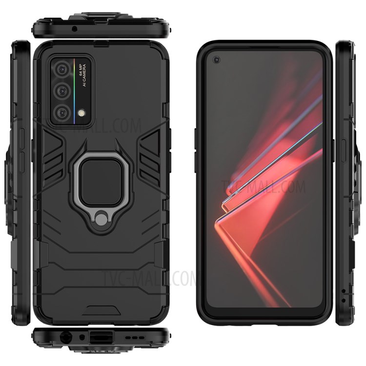 Full Protection PC + TPU Hybrid Phone Case with Rotary Finger Ring Kickstand for Oppo K9 - Black-8