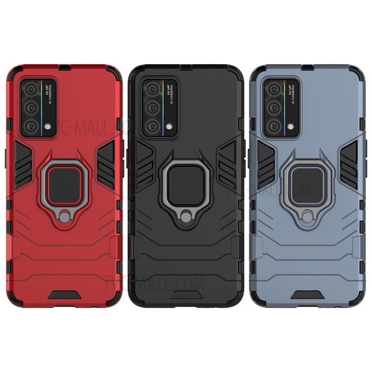 Full Protection PC + TPU Hybrid Phone Case with Rotary Finger Ring Kickstand for Oppo K9 - Black-9
