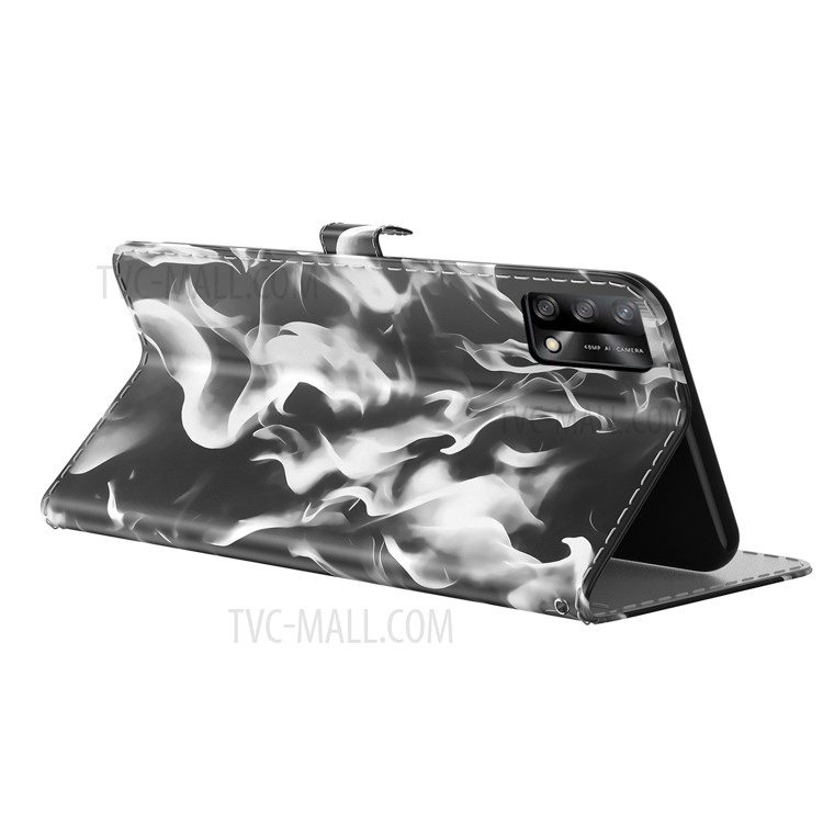 Full Protection Fog Pattern Printing Leather Wallet Design Stand Phone Cover for Oppo A74 4G / F19 4G - Black-2