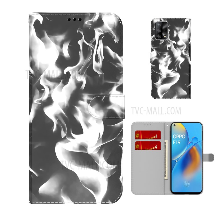 Full Protection Fog Pattern Printing Leather Wallet Design Stand Phone Cover for Oppo A74 4G / F19 4G - Black-5
