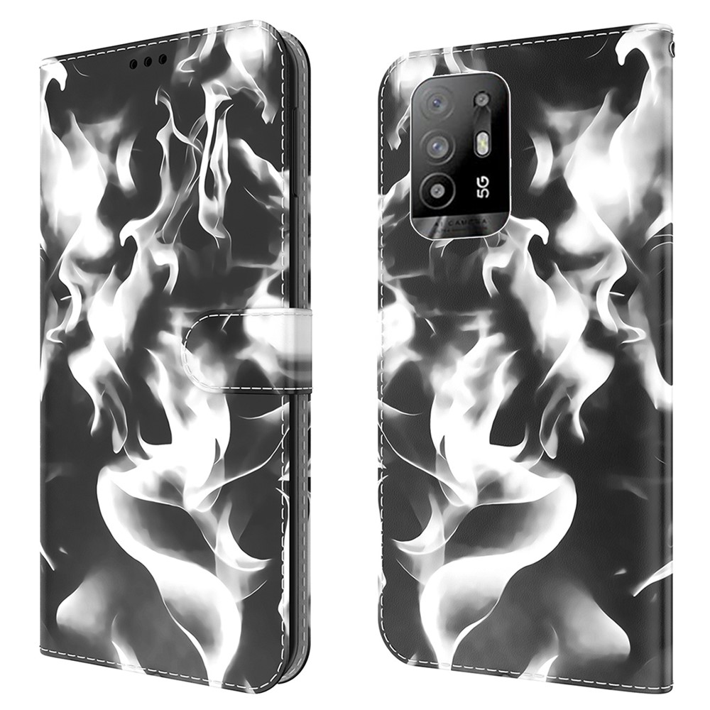 Full Protection Fog Pattern Printing Leather Wallet Design Stand Phone Cover for Oppo A94 5G / F19 Pro+ 5G / Reno5 Z - Black-1
