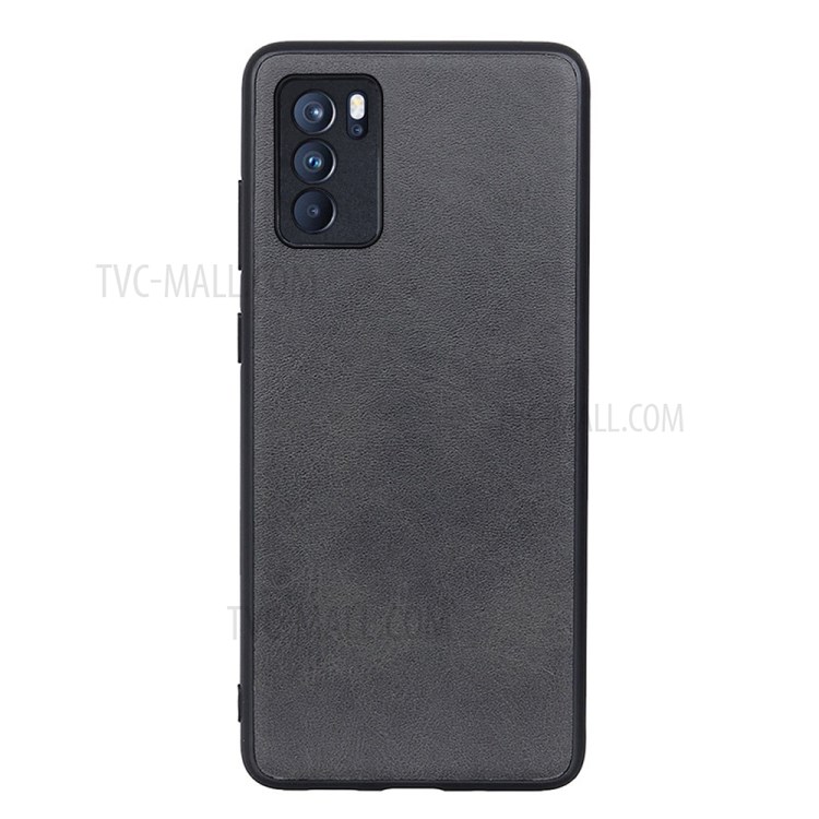 Shockproof Leather Coated PC + TPU Hybrid Phone Case Cover Shell for Oppo Reno6 Pro 5G - Black-1