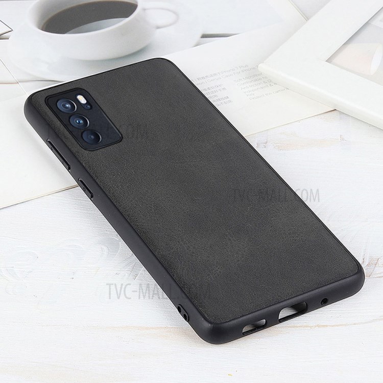 Shockproof Leather Coated PC + TPU Hybrid Phone Case Cover Shell for Oppo Reno6 Pro 5G - Black-2