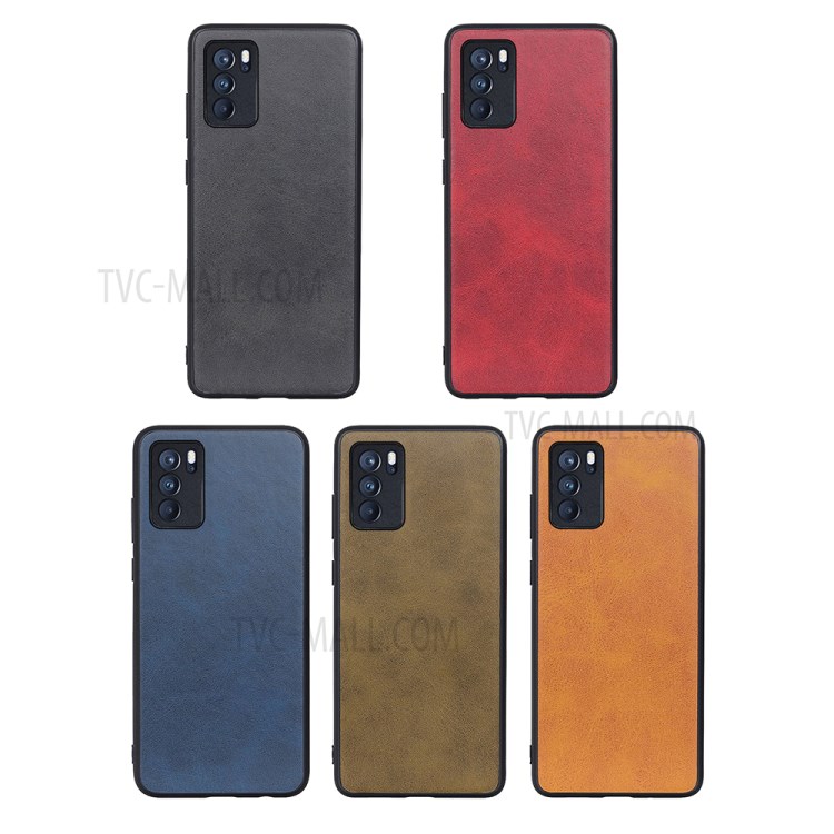 Shockproof Leather Coated PC + TPU Hybrid Phone Case Cover Shell for Oppo Reno6 Pro 5G - Black-3