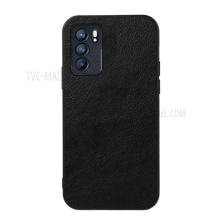 Litchi Skin PU Leather Coated TPU+PC Hard Cell Phone Cover Case for Oppo Reno6 5G - Black-1