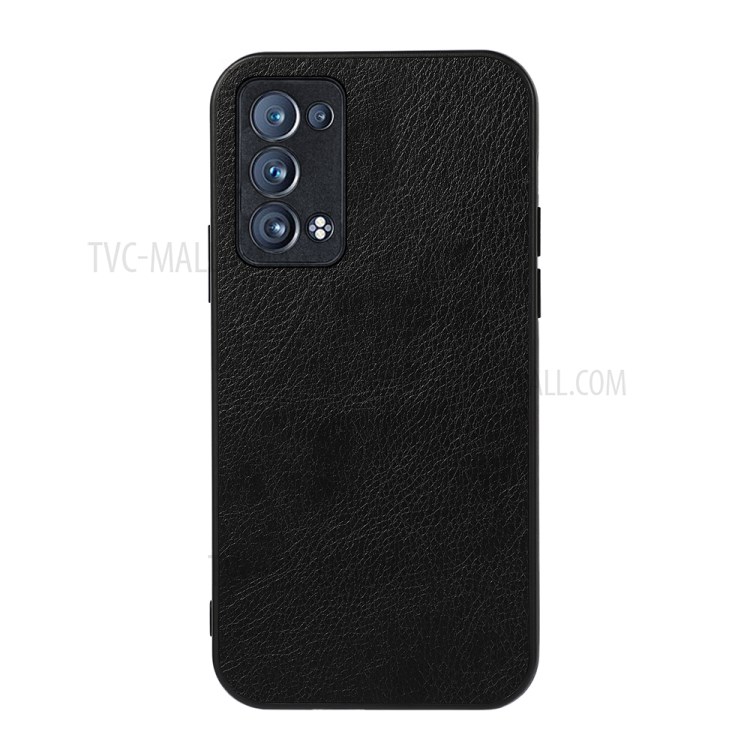 Litchi Skin Leather Coated TPU+PC Combo Cell Phone Protective Cover Case for Oppo Reno6 Pro+ 5G - Black-1