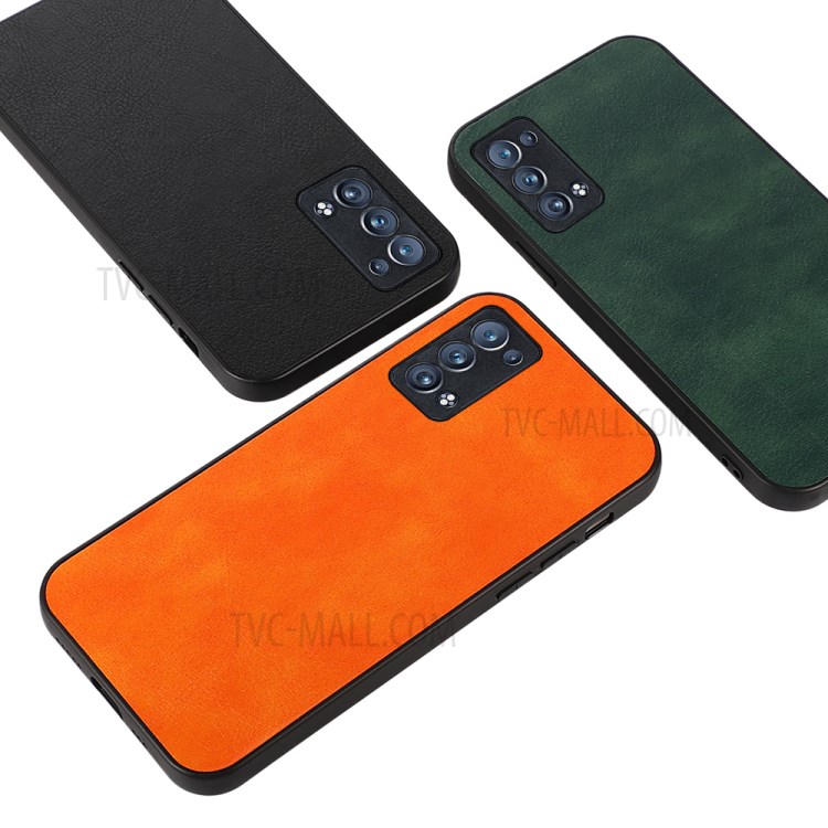Litchi Skin Leather Coated TPU+PC Combo Cell Phone Protective Cover Case for Oppo Reno6 Pro+ 5G - Black-3