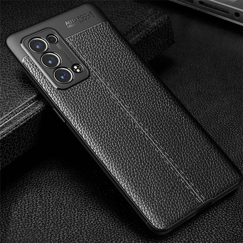 Texture Litchi Couverture Complète en Cuir Flexible TPU Protection de la Couverture Arrière Pour Oppo Reno6 Pro + 5G / Pro 5G (Snapdragon) - le Noir