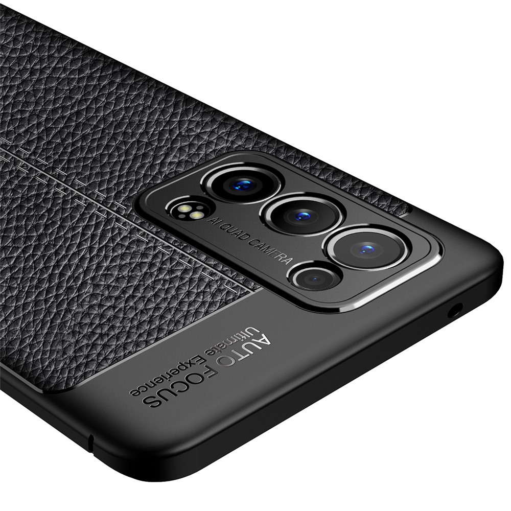 Texture Litchi Couverture Complète en Cuir Flexible TPU Protection de la Couverture Arrière Pour Oppo Reno6 Pro + 5G / Pro 5G (Snapdragon) - le Noir