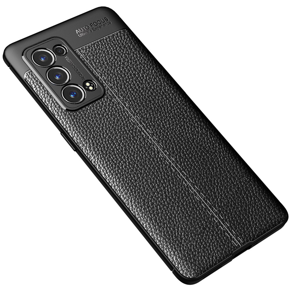 Litchi Textur Vollbedeckung Leder Flexible TPU -schutzhülle Für Oppo Reno6 Pro+ 5G/Pro 5G (Snapdragon) - Schwarz