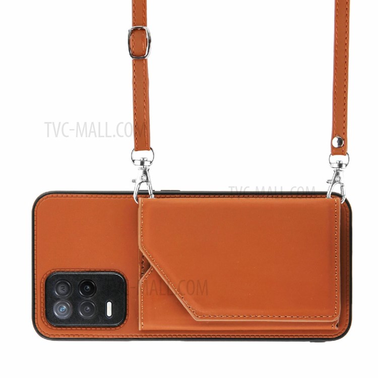 Card Holder Design Leather Kickstand Phone Case Cover with Shoulder Strap for Realme V13 5G / Realme 8 5G - Brown-5