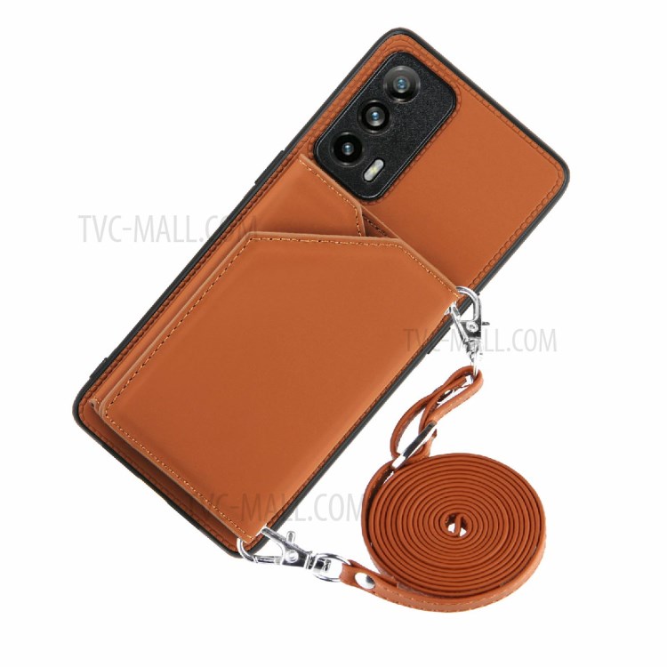 Kickstand Card Holder Glossy Leather TPU Hybrid Case Cover for Realme X7 Pro / Realme X7 Pro Ultra - Brown-2