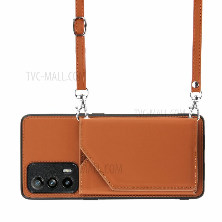 Kickstand Card Holder Glossy Leather TPU Hybrid Case Cover for Realme X7 Pro / Realme X7 Pro Ultra - Brown-5
