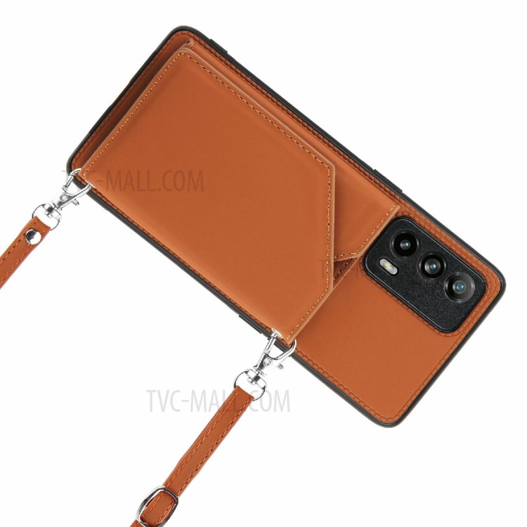 Kickstand Card Holder Glossy Leather TPU Hybrid Case Cover for Realme X7 Pro / Realme X7 Pro Ultra - Brown-6