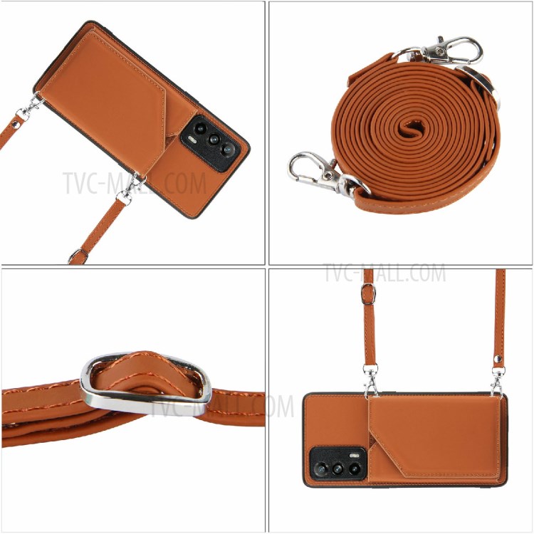 Kickstand Card Holder Glossy Leather TPU Hybrid Case Cover for Realme X7 Pro / Realme X7 Pro Ultra - Brown-7