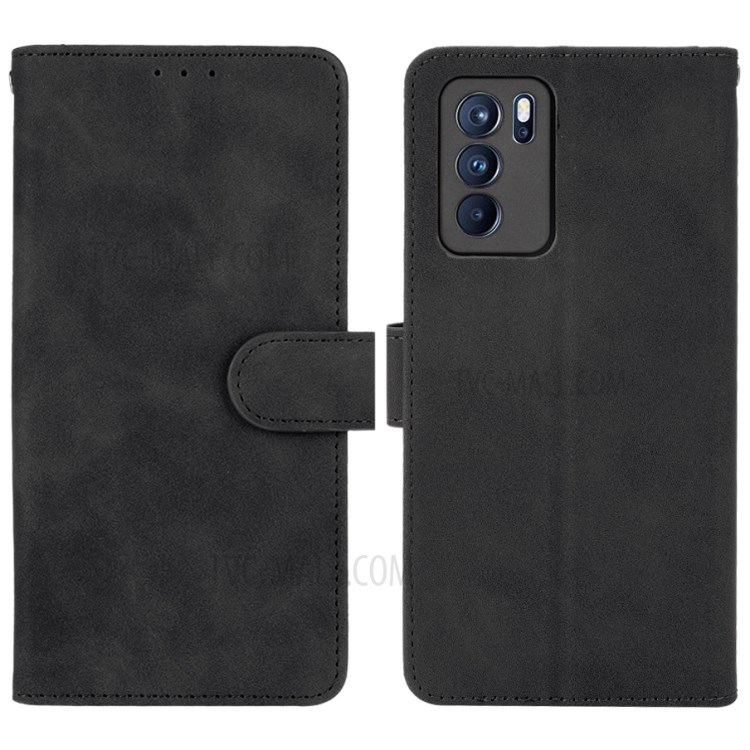 PU Leather Skin-touch Stand Wallet Design Phone Case for Oppo Reno6 Pro 5G - Black-1
