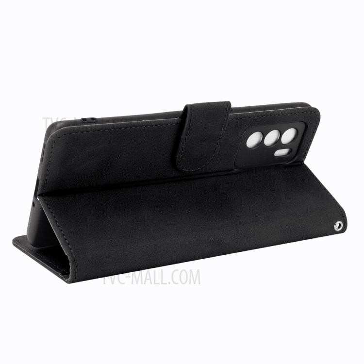 PU Leather Skin-touch Stand Wallet Design Phone Case for Oppo Reno6 Pro 5G - Black-4