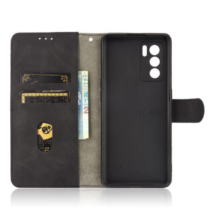 PU Leather Skin-touch Stand Wallet Design Phone Case for Oppo Reno6 Pro 5G - Black-6