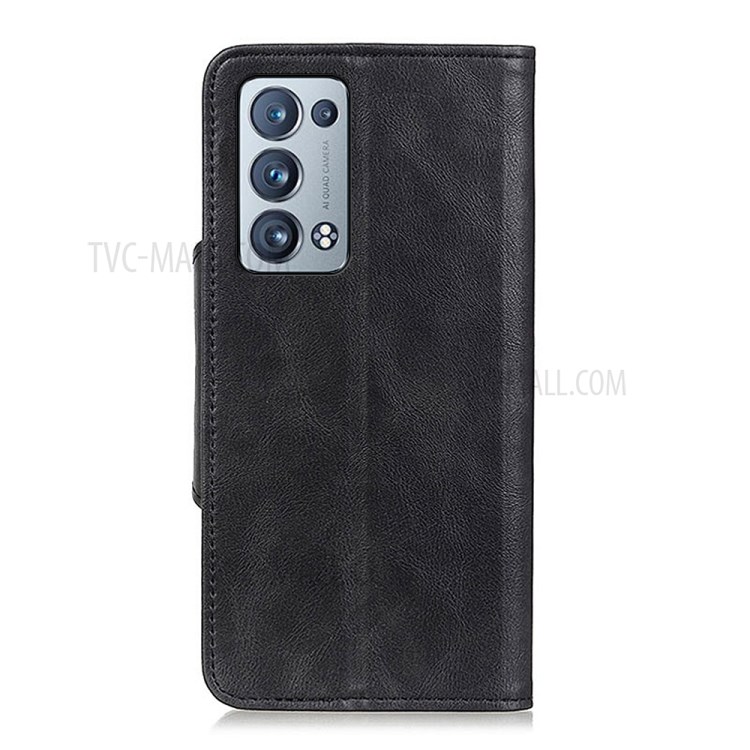 Stand Design PU Leather Wallet Case with Magnetic Brass Buckle for Oppo Reno6 Pro+ 5G - Black-3