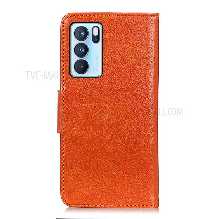 Nappa Texture Split Leather Phone Cover Stand Wallet Shell for Oppo Reno6 Pro 5G - Orange-3