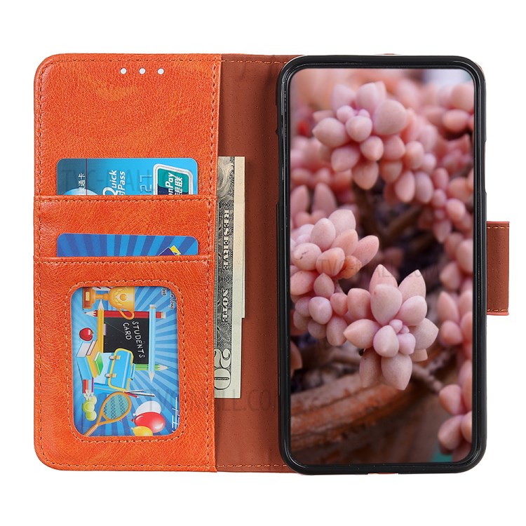 Nappa Texture Split Leather Phone Cover Stand Wallet Shell for Oppo Reno6 Pro 5G - Orange-5