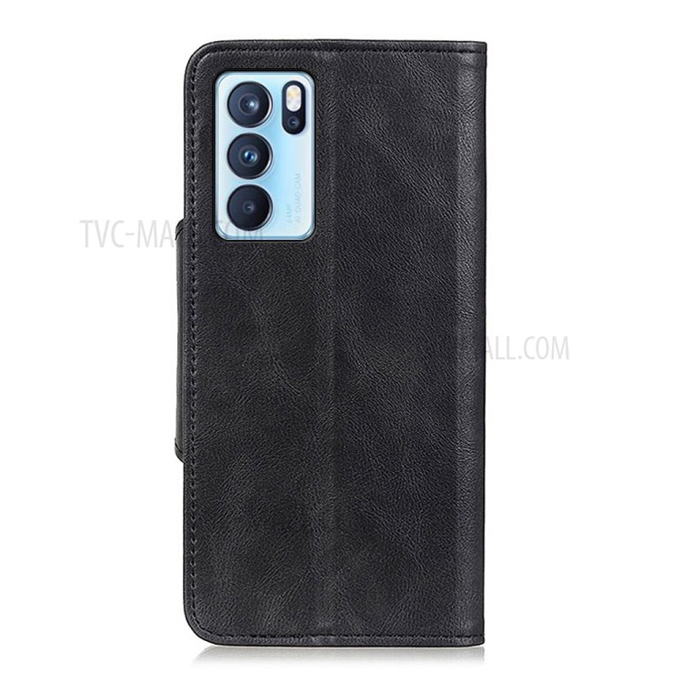 PU Leather Wallet Stand Case with Magnetic Closure Brass Buckle for Oppo Reno6 Pro 5G - Black-2