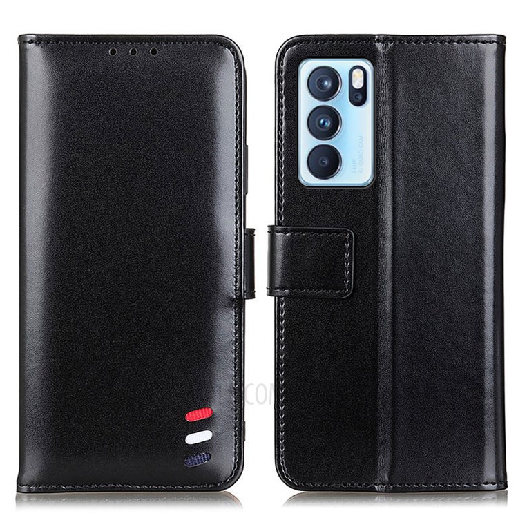 Full Coverage PU Leather Shell with Wallet & Stand Design Mobile Phone Case for Oppo Reno6 Pro 5G - Black-1