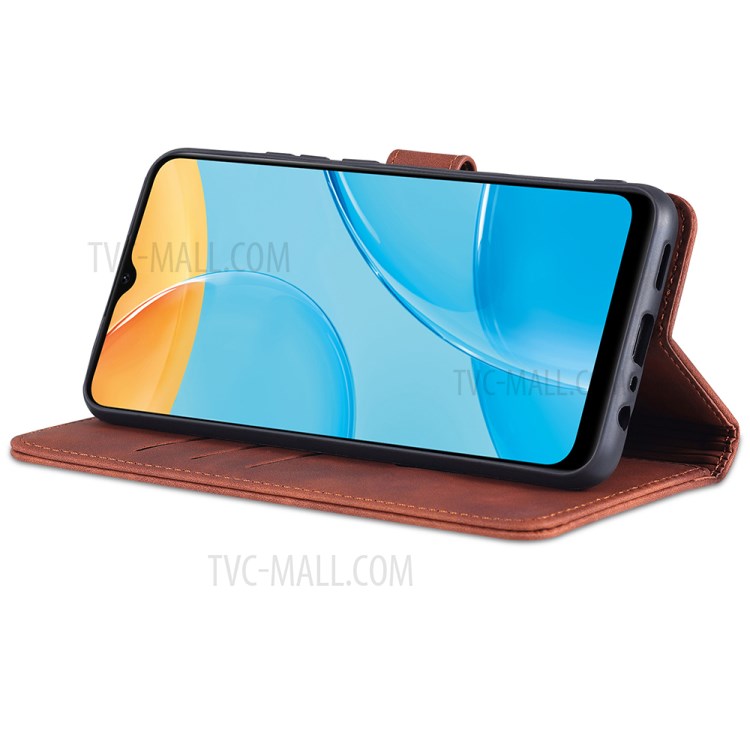 AZNS PU Leather Phone Cover Shell with Stand for OPPO A15/A35(4G) - Brown-4