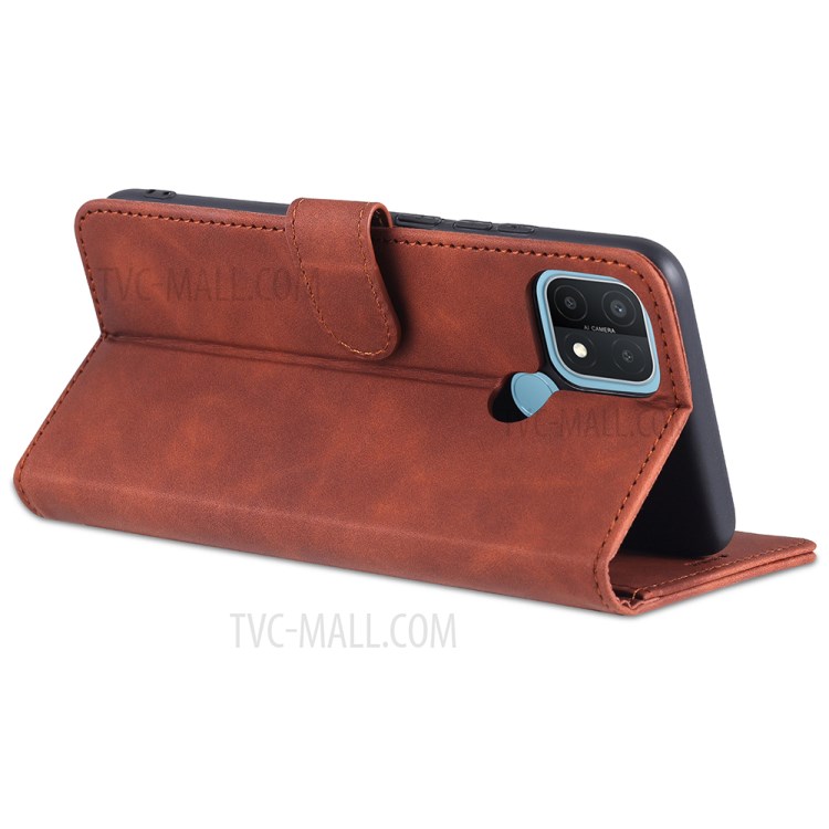 AZNS PU Leather Phone Cover Shell with Stand for OPPO A15/A35(4G) - Brown-5