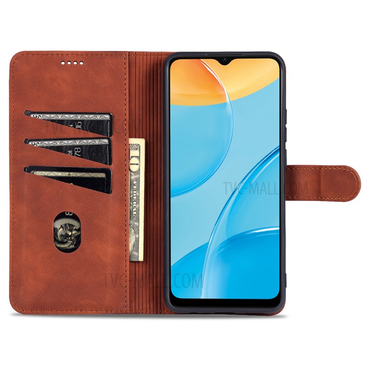 AZNS PU Leather Phone Cover Shell with Stand for OPPO A15/A35(4G) - Brown-6