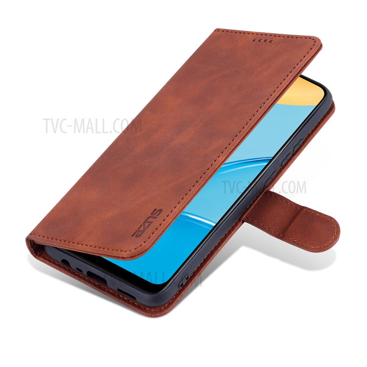 AZNS PU Leather Phone Cover Shell with Stand for OPPO A15/A35(4G) - Brown-7