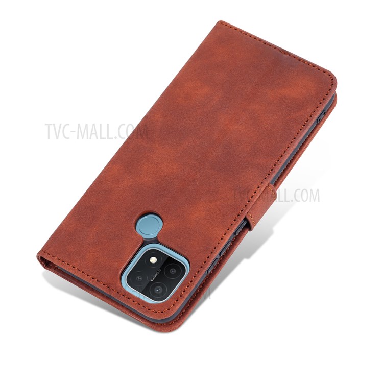 AZNS PU Leather Phone Cover Shell with Stand for OPPO A15/A35(4G) - Brown-8