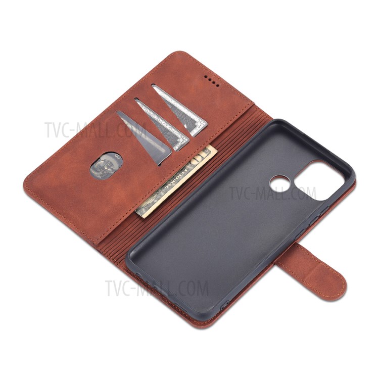 AZNS PU Leather Phone Cover Shell with Stand for OPPO A15/A35(4G) - Brown-9