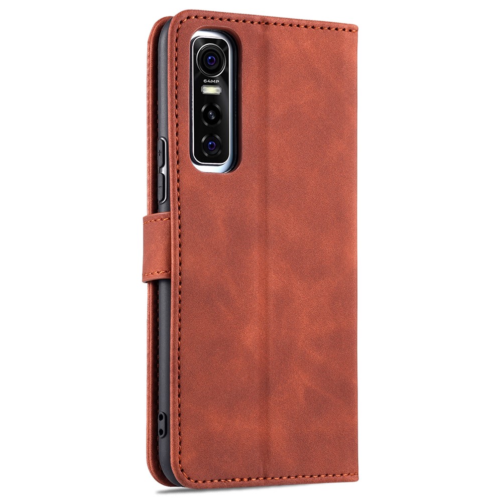 AZNS PU Leather Phone Protective Cover Wallet Stand Design for vivo Y73s/S7e 5G - Brown-3