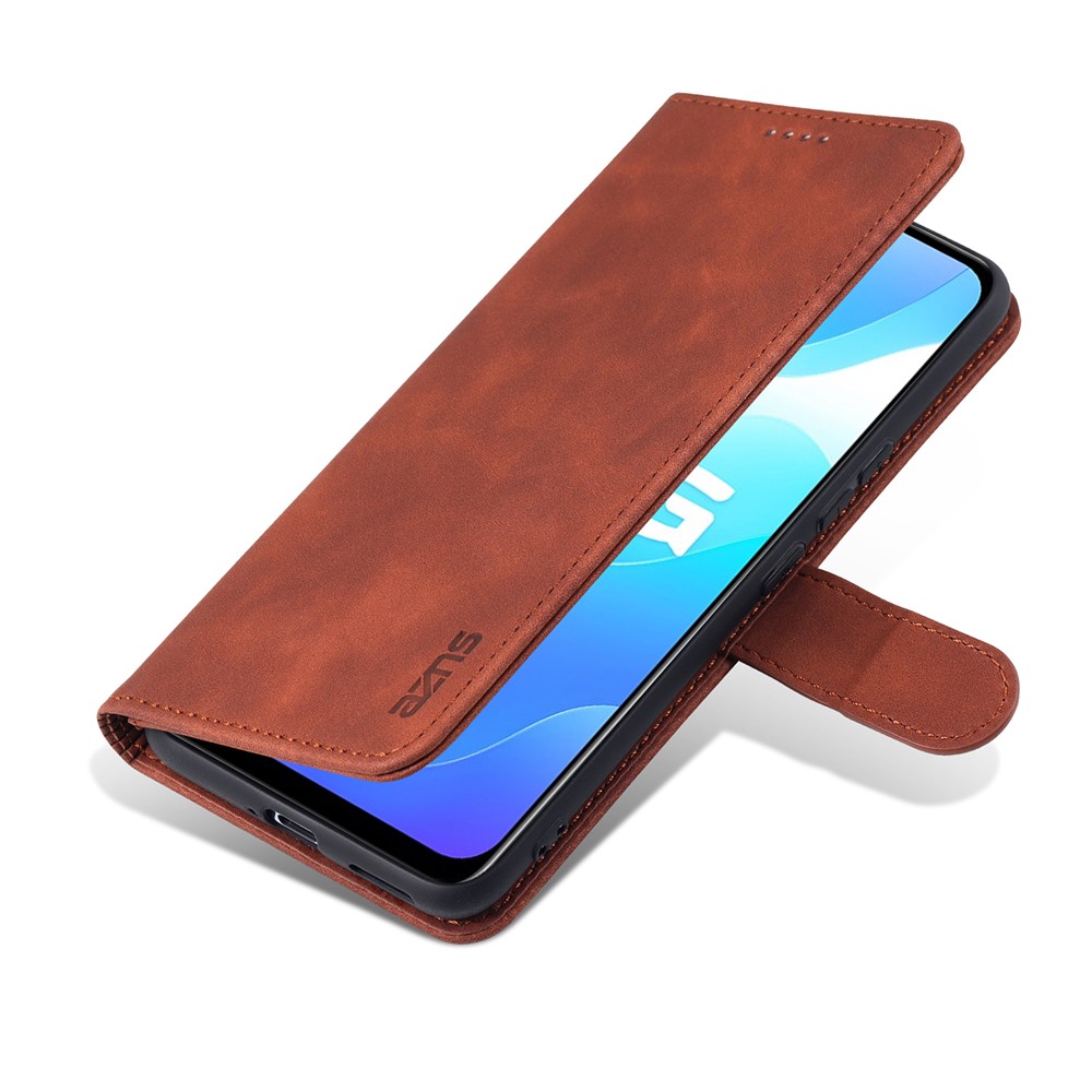 AZNS PU Leather Phone Protective Cover Wallet Stand Design for vivo Y73s/S7e 5G - Brown-4