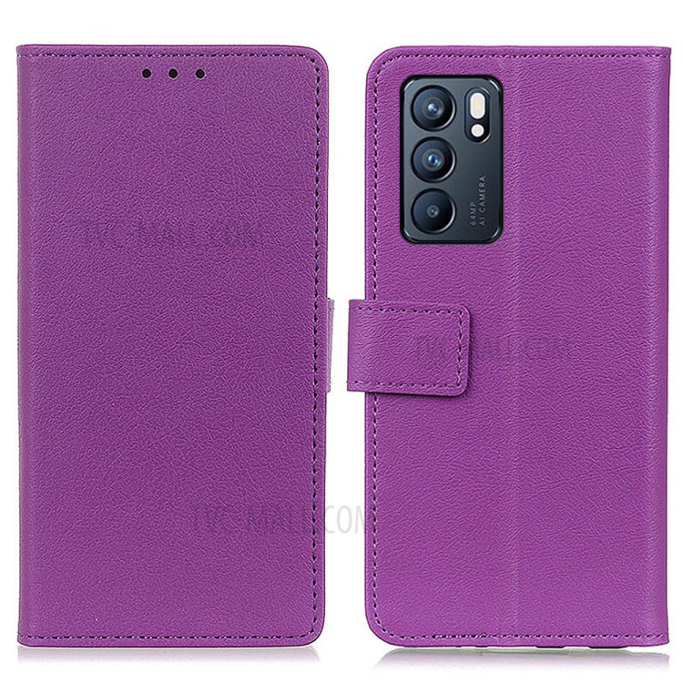Wallet Leather Phone Folio Casing with Stand Design for Oppo Reno6 5G - Purple-1
