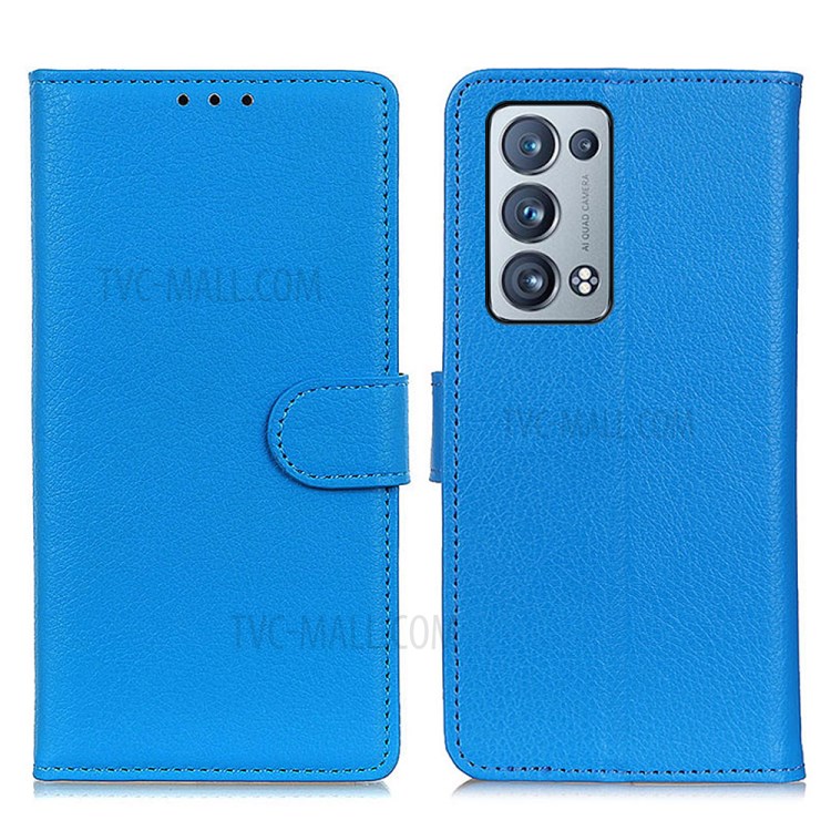 Magnetic Clasp Litchi Texture Leather Wallet Design Stand Phone Case for Oppo Reno6 Pro+ 5G - Blue-1
