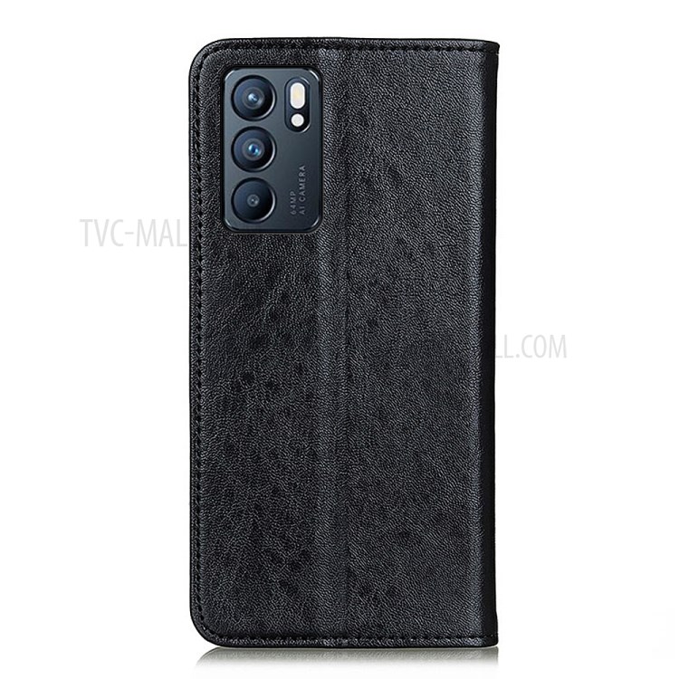 Crazy Horse Texture Auto-absorbed Wallet Stand PU Leather Phone Case for Oppo Reno6 5G - Black-3