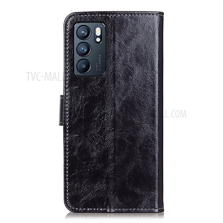 Vintage Wallet Stand Design Crazy Horse Texture Leather Phone Case for Oppo Reno6 5G - Black-3