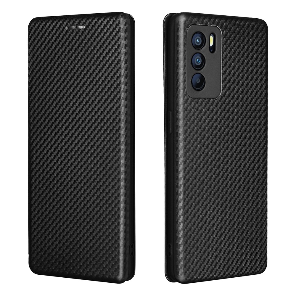 Auto-absorbed Carbon Fiber Texture Stand Design Case for Oppo Reno6 Pro 5G - Black-1