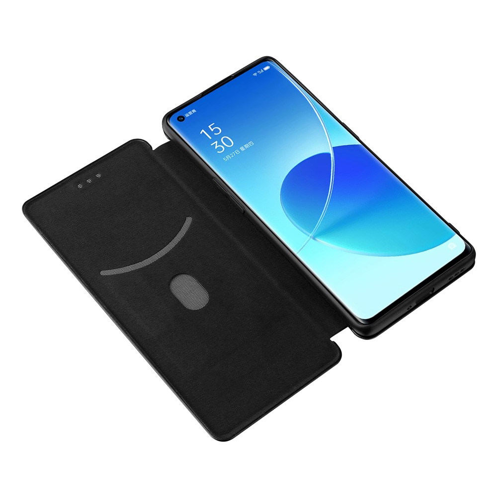 Auto-absorbed Carbon Fiber Texture Stand Design Case for Oppo Reno6 Pro 5G - Black-5