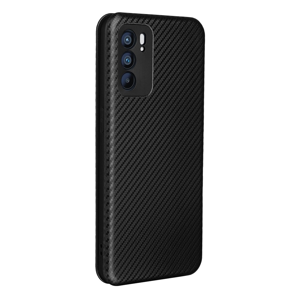 Carbon Fiber Texture Auto-absorbed Leather Mobile Phone Case Stand Design for Oppo Reno6 5G - Black-11