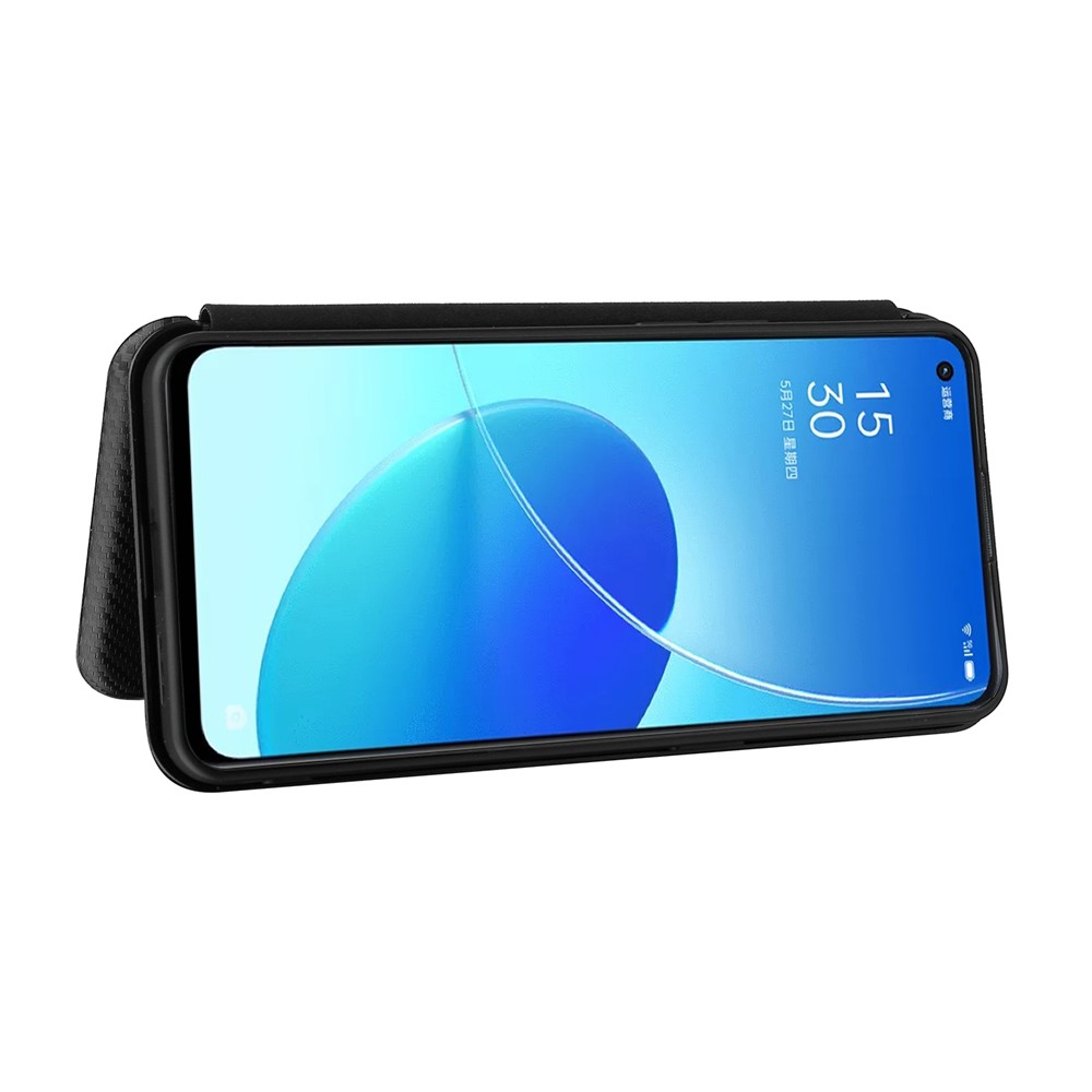 Carbon Fiber Texture Auto-absorbed Leather Mobile Phone Case Stand Design for Oppo Reno6 5G - Black-3