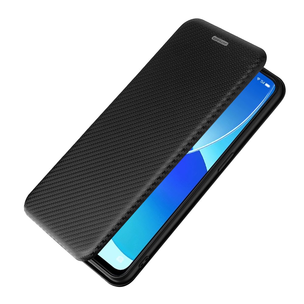 Carbon Fiber Texture Auto-absorbed Leather Mobile Phone Case Stand Design for Oppo Reno6 5G - Black-6