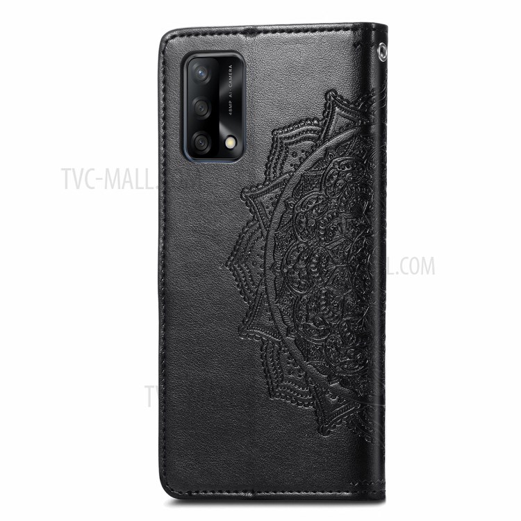 Big Butterfly Imprinting Leather Wallet Protective Phone Shell with Stand Design for Oppo F19 - Black-10